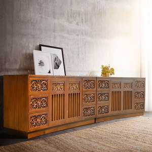 Aparador tv BALI tallada curva natural muebles de madera de teca - Product Image 1