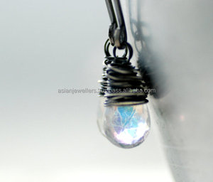 Rainbow Moonstone 925 Sterling Silver Gemstone Earrings Handmade Silver Jewelry - Product Image 1