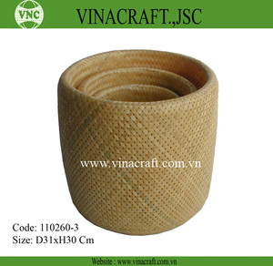 Bonita cesta de almacenamiento de bambú marrón, estructura de pie redonda, contenedor de gestión de residuos de reciclaje para el hogar, contenedor con número de modelo - Product Image 5