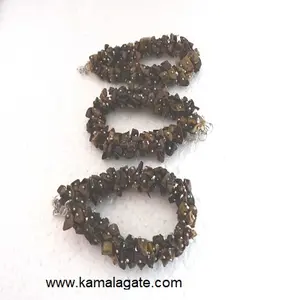 Natural Tiger Eye Gemstone Chips Metal String Bracelet natural crystal healing metal bracelets for sale