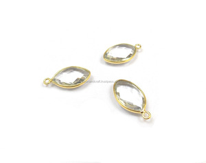 Connecteur de lunette à breloques en cristal de quartz Fait à la main en forme de marquise Bail simple avec placage à l'or - Product Image 3