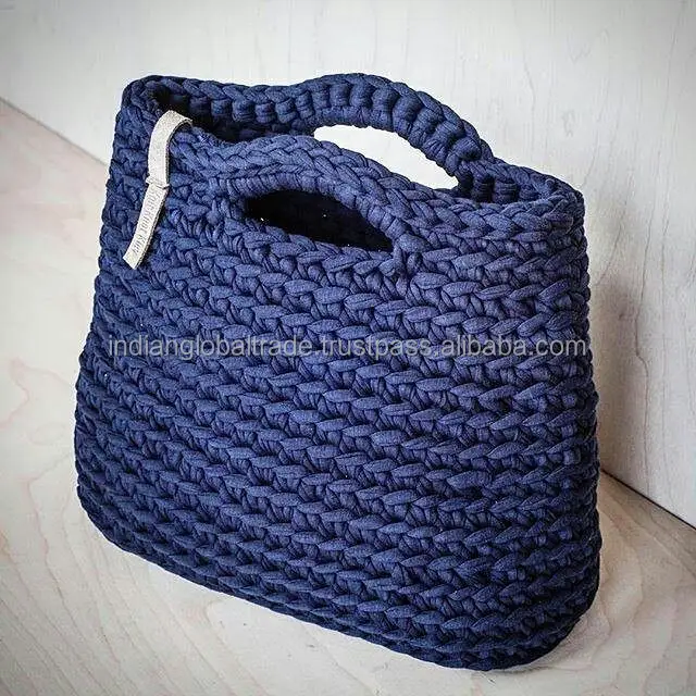 Women New Fashion Collection Navy Color Hand Crafted Tote Bag, Fringe Bag Macrame Crochet Purse