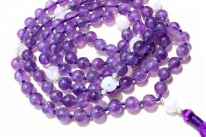 Collier Long noué en pierre naturelle 108, améthyste ronde, pierre de lune, perles Mala, colliers de perles d'artiste indien faits à la main - Product Image 6