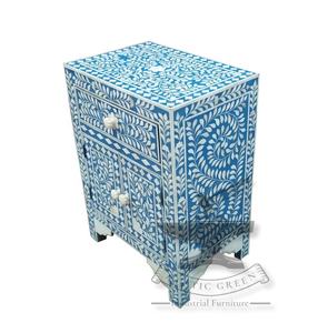 Meubles en incrustation d'os de style industriel Table d'appoint imprimée de fleurs bleues et blanches pour la maison et l'appartement pour le salon et la salle à manger - Product Image 4