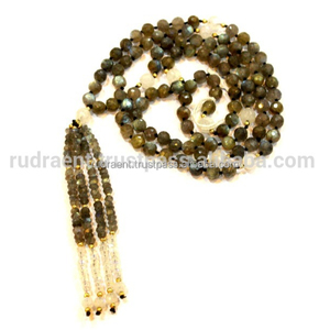 Collier de perles de haute qualité en Labradorite, pierre de lune, perles de Yoga à facettes - Product Image 2