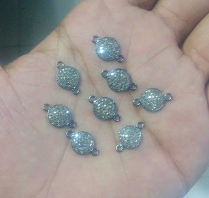 Pavé de diamante de plata de ley, 10mm, conector redondo - Product Image 2