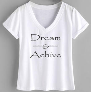 T-shirt décontracté unisexe à col en V, imprimé sur mesure, à manches courtes, à carreaux, écologique, 100% coton biologique, style preppy, OEM - Product Image 2