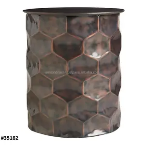 Mesa Auxiliar de Aluminio Metálico, Diseño de Lujo, Decoración de Dormitorio, Mesa de Noche, Mesa Martillada con Diseño de Panal - Product Image 1