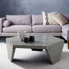 Elegante mesa de centro con incrustaciones de hueso tradicional, muebles de madera indios de lujo hechos a mano para sala de estar, comedor, incrustaciones indias intrincadas - Product Image 2