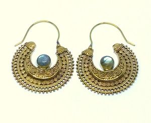 ต่างหูห่วงทองเหลืองสไตล์โบฮีเมียนแนวศาสนามาใหม่2018ประดับเพชรลาบราดอไรต์และเครื่องประดับมุกสไตล์โบโฮ - Product Image 1