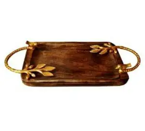 Stylish Elegant Wooden Serving Tray With Gold Handles Dessert Dishes Multiple Shaped Tray Wood For Restaurant Home and Kitchen