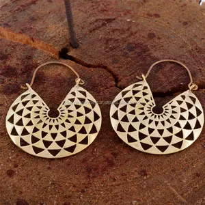 Mandala Brass Hoop Tribal Indian Brass Finish Women Earrings