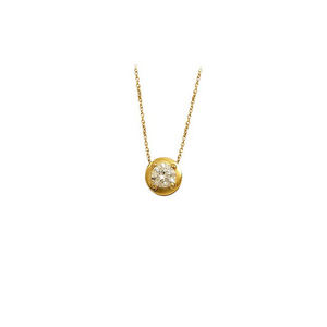 <b>14K</b> Solid <b>Gold</b> Round White Stone Charm <b>Necklace</b> - Product Image 1