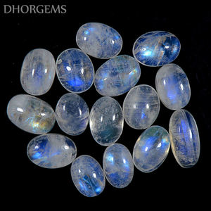 Pierre précieuse ovale cabochon en pierre de lune arc-en-ciel feu bleu naturelle authentique Dhorgems, taille libre, provenant du Rajasthan, effet de changement de couleur - Product Image 1