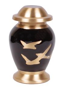 Urnes funéraires pour cendres d'adultes en métal laiton/aluminium, bleu royal antique avec oiseau argenté - Product Image 6