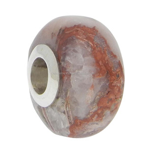 ครีกแจสเปอร์สีแดงเม็ดเรียบแกนเงินธรรมชาติรูใหญ่14x8x3.5mm กลม - Product Image 2