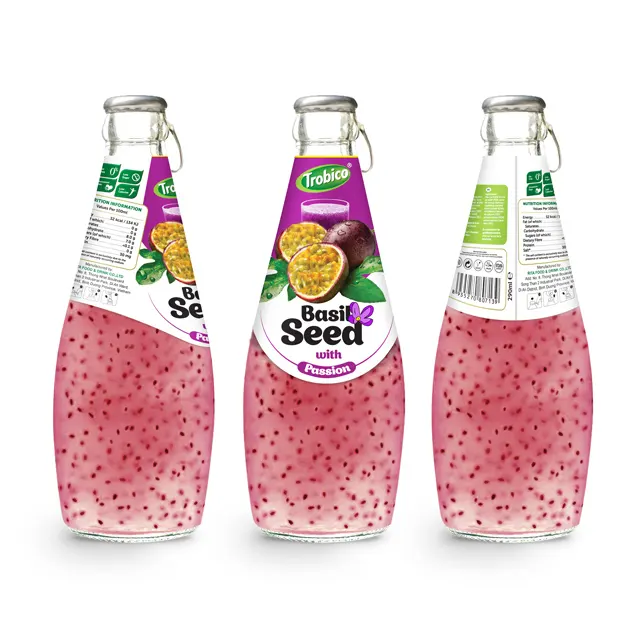 Vietnam Beverage Manufacturer With Passion juice Flavor290ml Glass Bottle Basil Seed Drink