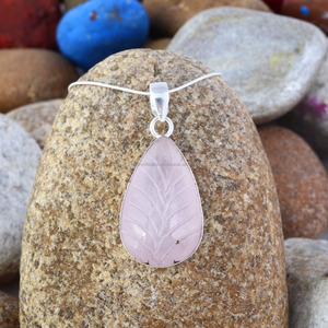 925 argent Quartz Rose Naturel Pierres Précieuses De Haute Qualité Belle Main Sculpté Pendentif Bijoux - Product Image 2