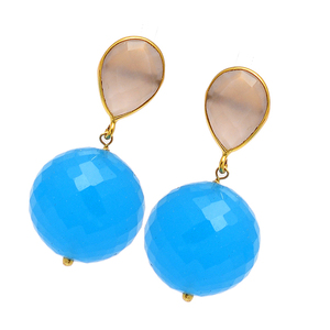 Pendientes colgantes de plata de ley 925 con piedras preciosas de cuarzo rosa y turquesa chapados en oro, pendientes de moda para mujer. - Product Image 1