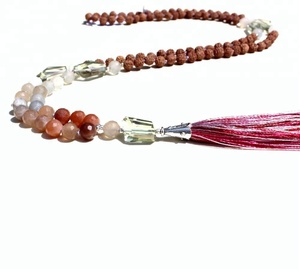 สร้อยคอโยคะมาลาหลากสีลูกปัด108หินมูนสโตนหินคริสตัลบำบัดธรรมชาติสไตล์โบฮีเมียน - Product Image 4