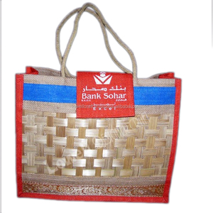 Sac de courses en tissu de jute Bank Sohar, motif losanges, mini taille, poignée en corde, fermeture éclair, usage quotidien - Product Image 1