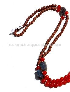 Carnelian Rudraksha Silk Tassel Necklace 108 Beads Hand Knotted Mala <b>Crystal</b> Bohemian Style for Religious Party Occasions Gifts - Product Image 5