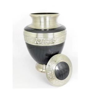 High Demanding Metallic Cremation Urn and <b>Keepsakes</b> Design With Engraving Work Black Enamel Antique Adult Urn for Sale - Product Image 2
