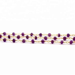 Chaîne de perles en améthyste pour chapelet, 1 pied en or plaqué fil enveloppé, perles chapelet - Product Image 3