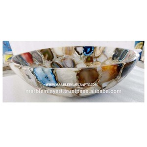 อ่างล้างหน้าทรงกลมทำจากหินอาเกตธรรมชาติ สำหรับตกแต่งห้องครัวและห้องน้ำ พร้อมก๊อกน้ำแบบติดตั้งรูเดียว - Product Image 1