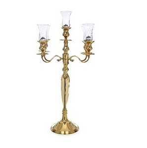 DÉCORATION DE MARIAGE CANDÉLABRE D'OR PIÈCE CENTRALE DE MARIAGE avec DÉCORATION EN MÉTAL VOTIF EN VERRE - Product Image 1