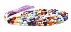 Collier de méditation en pierres précieuses naturelles, 7 chakras, 108 perles de mala, pompon, style bohème, unisexe, perles de prière nouées à la main - Product Image 2