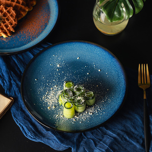 Hombe — <span class=keywords><strong>assiette</strong></span> à dîner ronde en céramique, vaisselle peu profonde émaillée bleue <span class=keywords><strong>assiette</strong></span> à Steak pour salade Dessert <span class=keywords><strong>bleu</strong></span> occidental - Product Image 6