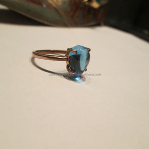 925 argent Sterling naturel bleu topaze pierre précieuse or fin Vermeil bague de mariage à la main en gros bijoux en argent bijoutiers asiatiques - Product Image 1