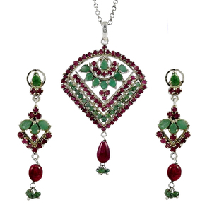 Rubis émeraude boucles d'oreilles pendentif ensemble de bijoux bijoux faits à la main indien bijoux en argent fournisseurs 925 ensembles Vintage en argent Sterling - Product Image 1