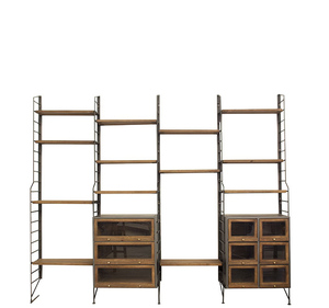 Bibliothèque de conception industrielle moderne antique Meubles réglables en bois et en fer pour le salon à la maison - Product Image 3