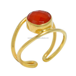 Designer925 anillo clásico de plata esterlina chapado en oro, bisel de piedras preciosas de cornalina Natural, regalo de joyería de aniversario de boda - Product Image 1