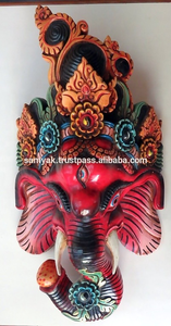 Masque artisanal en bois du Dieu hindou Ganesha, magnifique décoration murale pour la maison, excellent cadeau ou objet d'art du Népal - Product Image 3