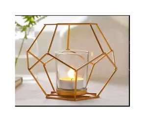 Gold Hurricane candle holder