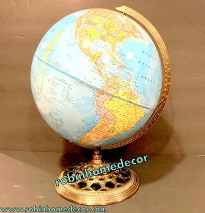 Vintage Handicraft 12 Inch Color Quality World Globe Brass Base Made in India