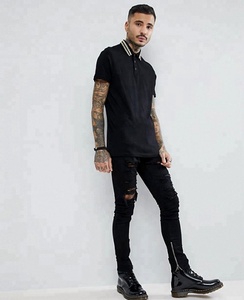 OEM Vente en vrac T-shirts en jersey respirant de couleur unie grande taille à manches courtes col rond bouton personnalisé 100% coton pour hommes - Product Image 4