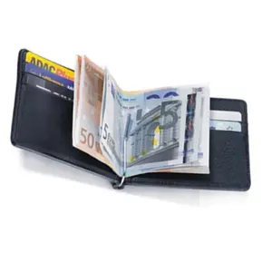 Billetera minimalista de cuero plegable con bloqueo RFID para hombre, billetera con bolsillo interior con Clip para dinero