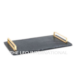 ถาดเสิร์ฟหินแกรนิตสีดำพร้อมด้ามจับโลหะสีทองถาดเสิร์ฟ - Product Image 1