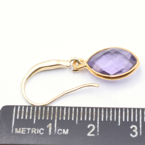 14K & 18K Gold Plated Amethyst Quartz Earring with Ear <b>Wire</b> Marquise Shape <b>Silver</b> Bezel - Product Image 4