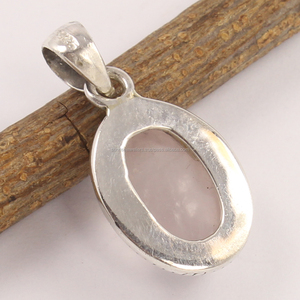 Tribal Art 925 pendentif en argent Sterling 100% Quartz Rose naturel ovale brillant coupe damier facettes gemmes pendentif cadeau pour elle - Product Image 2