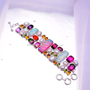 Bracelet en argent 925 et opale incrustée de pierres multicolores, élégant, à la mode, nouveau modèle - Product Image 2