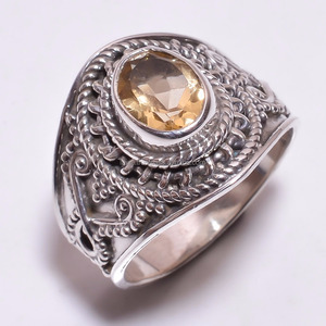 แหวนเงินแท้ทำมือสำหรับงานแต่งงานแหวนเงินอินเดียพลอยซิทรินทำจาก925ขายส่ง - Product Image 1