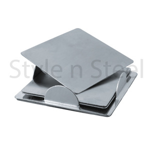 Ensemble de Table de sous-verre carré en acier inoxydable avec support, sous-verre carré, vente en gros, 6 pièces - Product Image 2