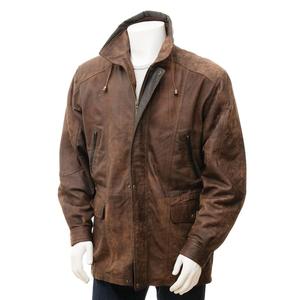 Quality <b>Men's</b> Dark Brown Leather <b>Coat</b> Long Fashion Overcoat with Genuine Leather Shell Trench Outerwear - Product Image 1