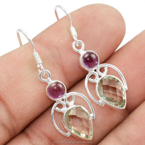 Pendientes únicos hechos a mano de amatista verde de Plata de Ley 925 - Product Image 1