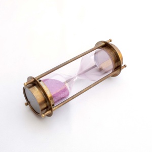 Antique Style Nautical Brass Metal <b>Hourglass</b> 45 Seconds to 6 Minutes Wooden Sand Timer Novelty Collectible Gift Made Glass Alloy - Product Image 2